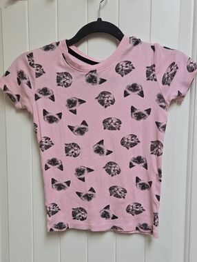 George Large Kids Cotton Pink Cat Print Short Sleeve Tee 10/12